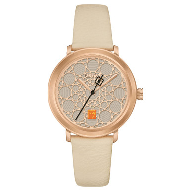 Bulova Frank Lloyd Wright Beige Leather Rose Gold-Tone Ladies Watch 98L216