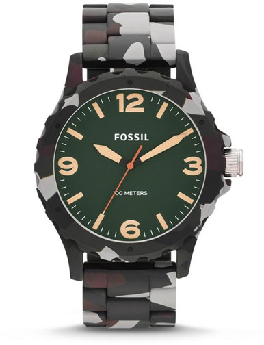 Fossil Nate Green Camouflage Resin Mens Watch JR1462 - Jacob Time Inc
