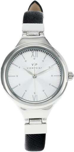Timex Viewpoint Silver-Tone Black Leather Ladies Watch CC3D79500