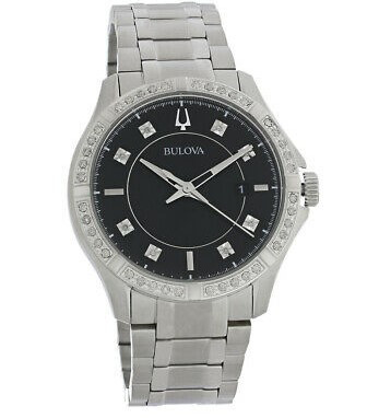 未使用 Bulova 96E00 メンズ ダイヤモンドシルバー 日付表示 腕時計 Bulova Men's Quartz Diamond Accent Silver-tone Date