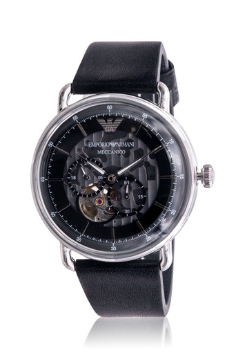 Emporio Armani Leather Automatic Multifunction Mens Watch