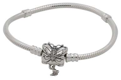 Charm Bracelet Pandora Like, Silver BUTTERFLIES X 5, Grey Blue