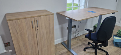 Flex sit stand desk 1600 x 800amber oak top