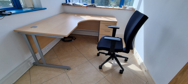 Beech radial desks right hand 1600 x 1600 including desk high pedestal