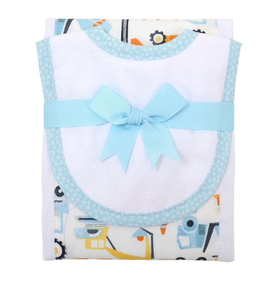 3 Martha's Shark Print Drooler Bib & Burp Cloth Set