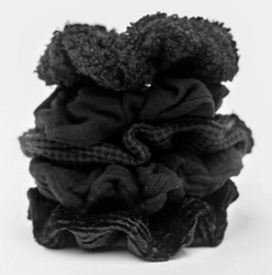 Set of 5 - Assorted Textured Scrunchies - Black Set of 5 - Assorted Textured Scrunchies - Black