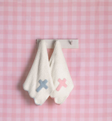 Scallop Trim Chenille Cross Baby Blanket