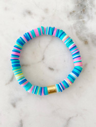 Heishi Color Pop Bracelet - Aqua Rainbow With Gold Accent Heishi Color Pop Bracelet - Aqua Rainbow With Gold Accent