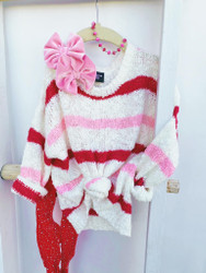 Red & Pink Knit Stripe Oversized Sweater Dress