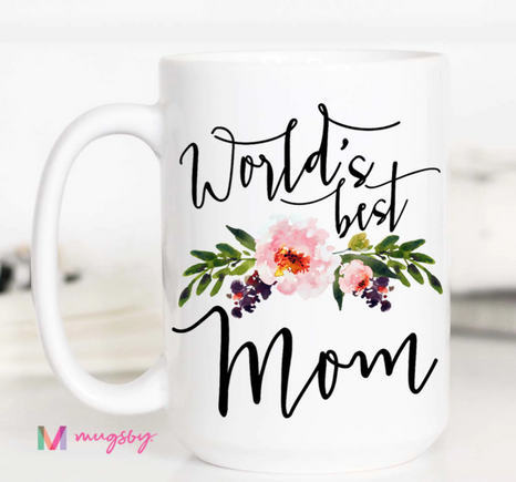 World's Best Mom White Ceramic Mug with Black Handle - 15 oz