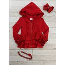Red Ruffled Hoodie Jacket
