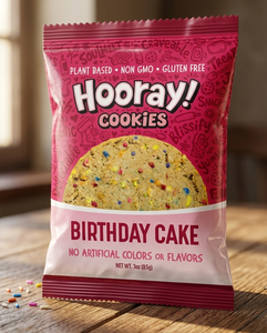 Our beloved Birthday Cake cookie (in a mini version!) is crafted from wholesome oat and rice flours, and generously studded with no synthetic dyes sprinkles.  This soft-baked chewy cookie delivers both exceptional taste and satisfaction.