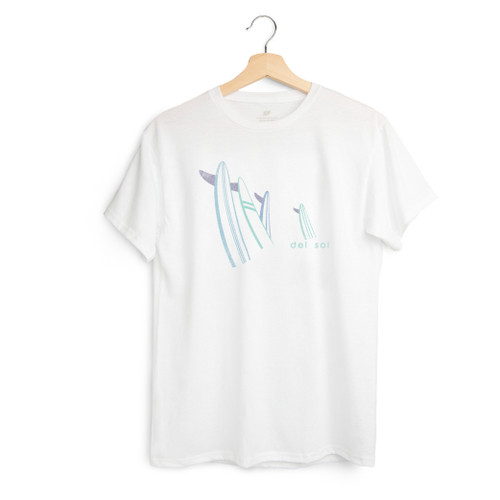 womens surfboard sunset eco tee white indoor