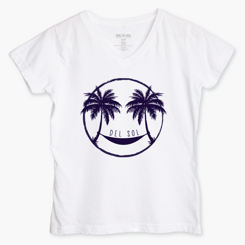Womens Smiley Palms V-Neck Tee - White indoor Womens Smiley Palms V-Neck Tee - White indoor
