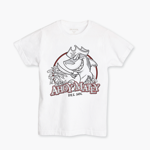 pirate shark design on a white shirt front view without sun