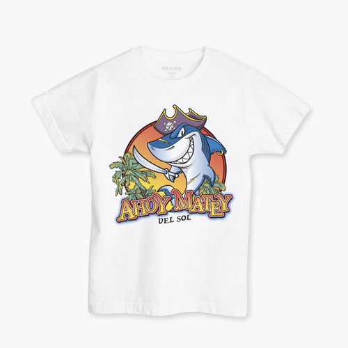 pirate shark design on a white shirt front view with sun