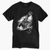 high seas pirate design front on a black tee without sun