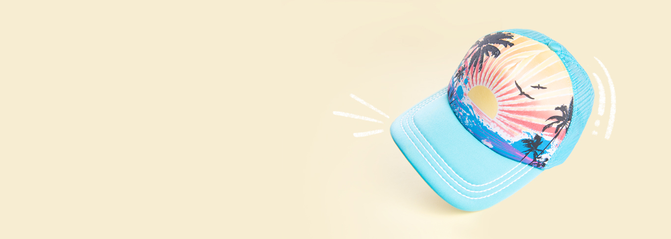 blue color changing hat on a cream background