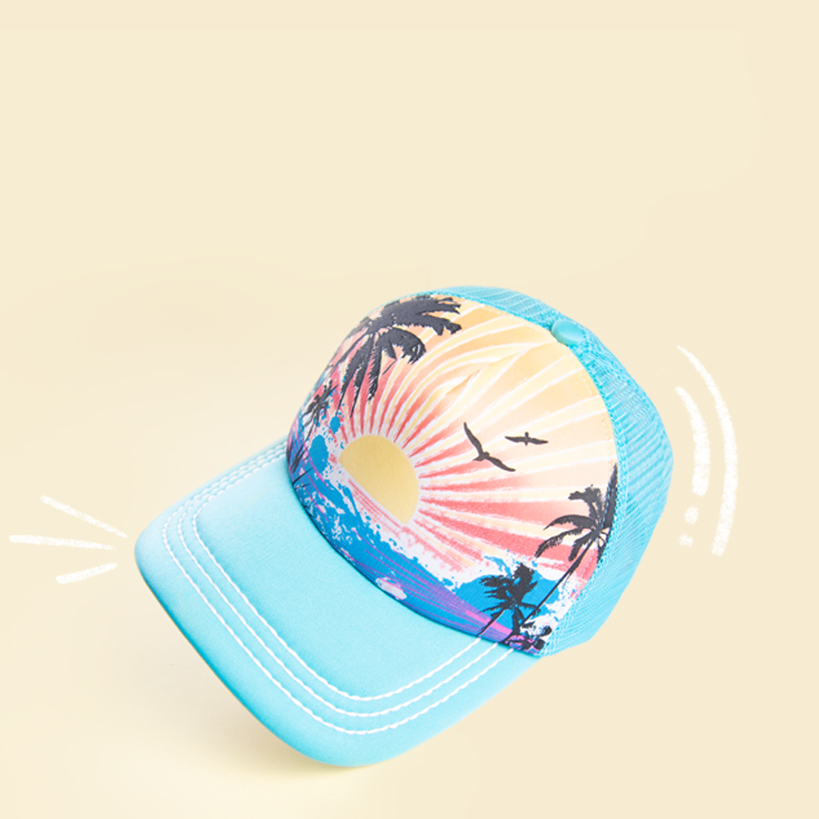 blue color changing hat on a cream background