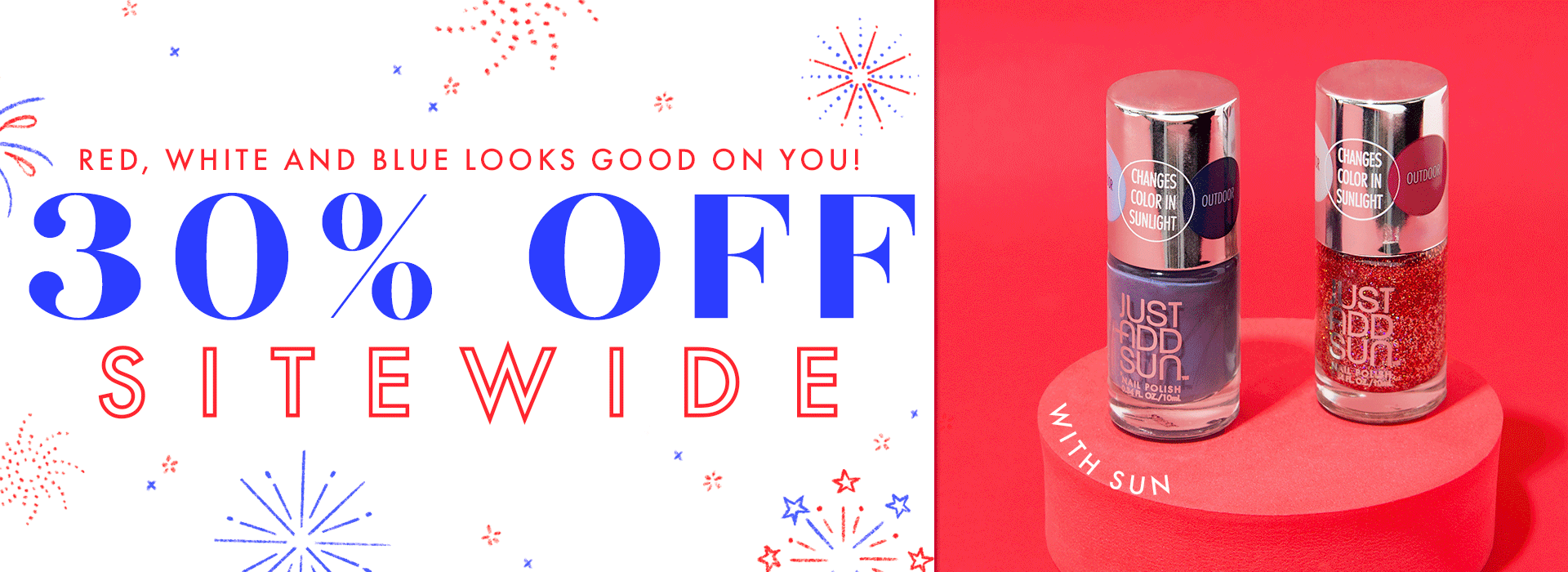 red, white and blue looks good on you! 30% off sitewide