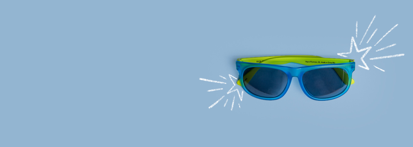 blue and green color changing sunglasses on a light blue background