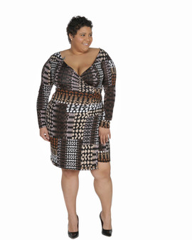 Brown multi color faux wrap ambassador dress