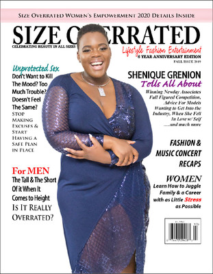 J Bri Designs dresses model Shenique Grenion for cover of  Size Overrated Magazine 