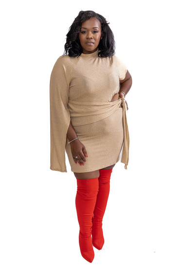 Gold stretch knit dress