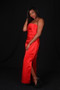 Red Satin Strapless Evening Gown