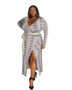 Purple green white multi color ambassador faux wrap maxi long sleeves.(Sold Out)