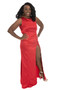 Red satin sheath gown