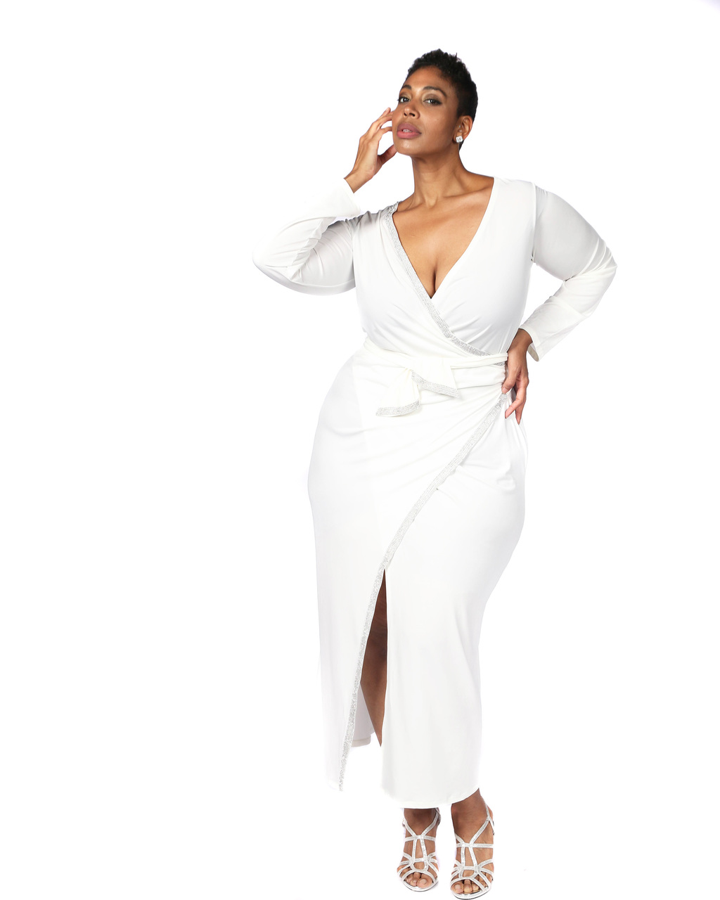 white faux wrap dress