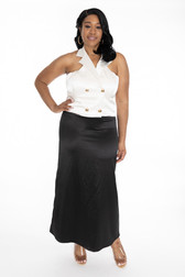 Black stretch satin maxi skirt