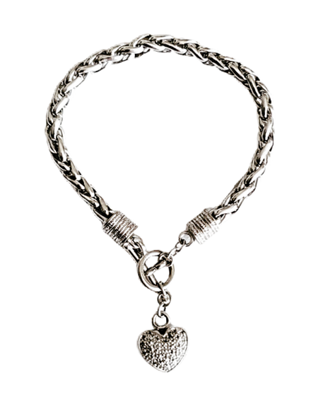 Diamond Puffy Heart Sterling Silver Bracelet.
