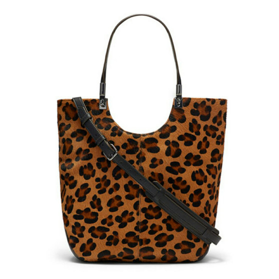 Elizabeth and James Cynnie Animal-Print Calf Hair Shopper Bag, Cognac/Black