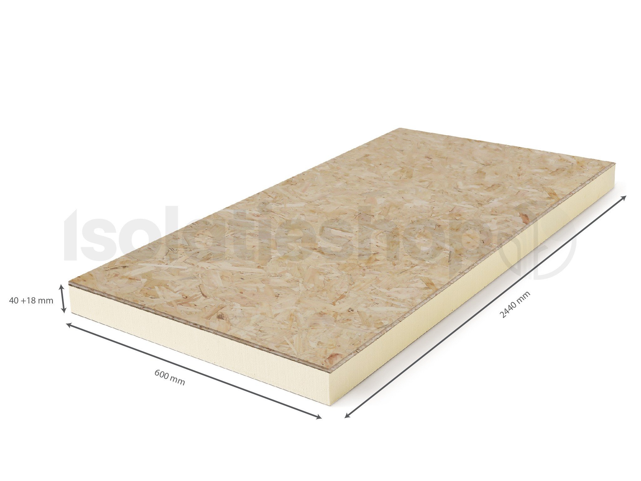 Polyuréthane (PIR) expansée + OSB 2440x600x40+18mm T&G Rd : 1,81 (=1,46 m²)