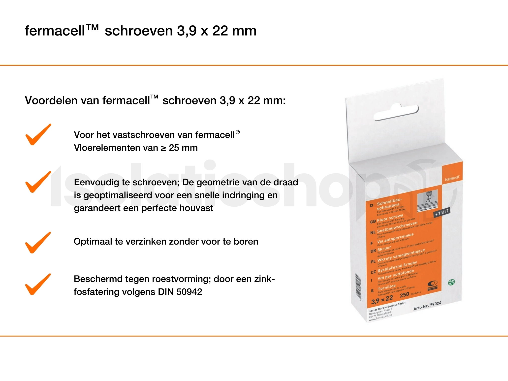 Vis Fermacell 3,9x22mm 250 pièces.