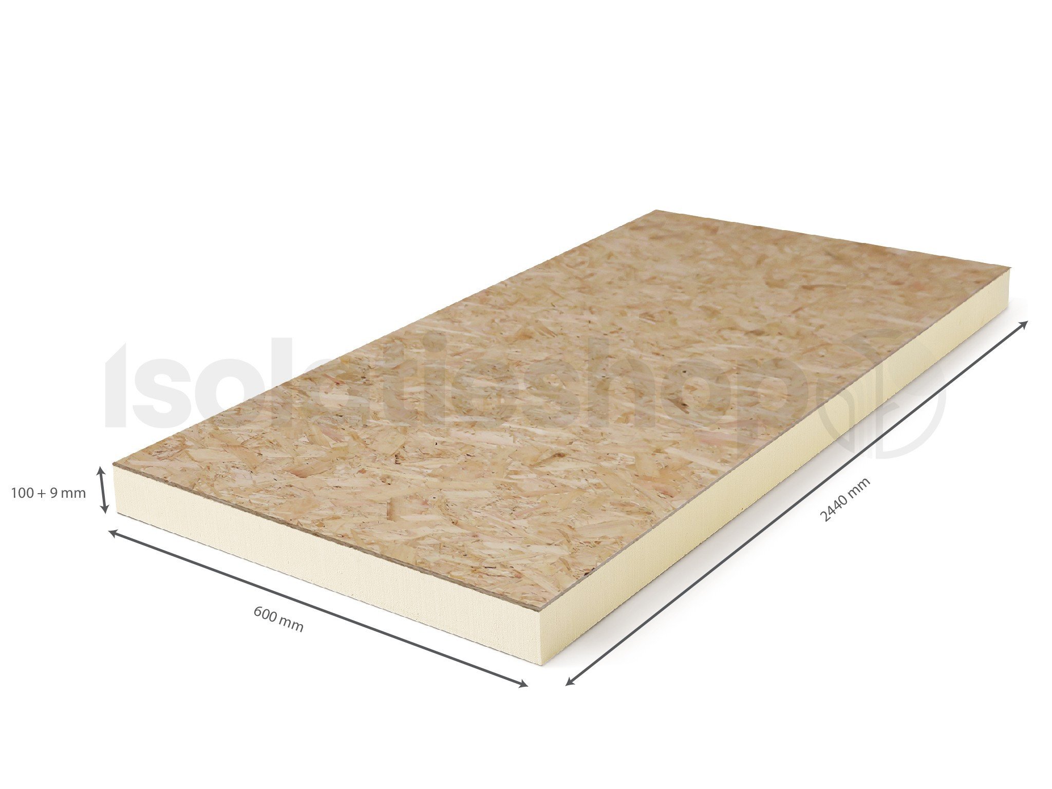 Polyuréthane (PIR) expansée + OSB 2440x600x100+9mm Rd : 4,54 (=1,46 m²)