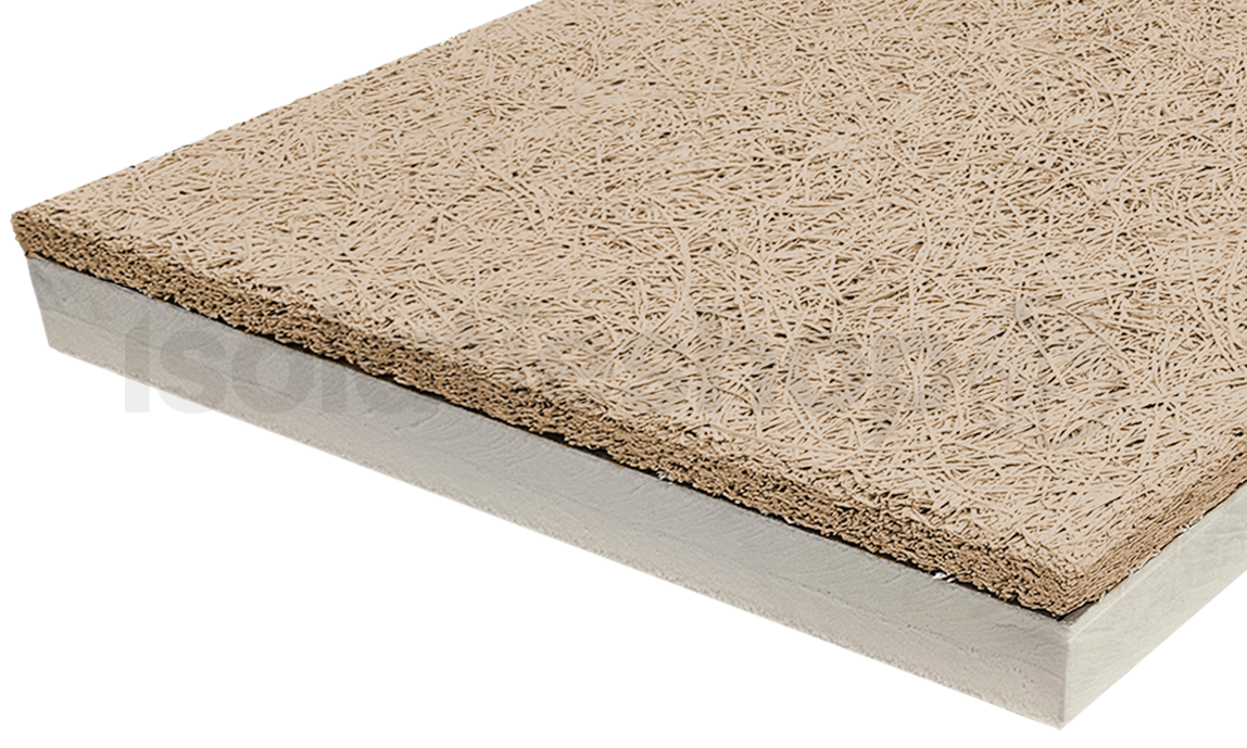 Polyuréthane (PIR) expansée + Ciment-laine de bois naturel 1200x600x90+25mm Rd:4,09 (=0,72 m²)