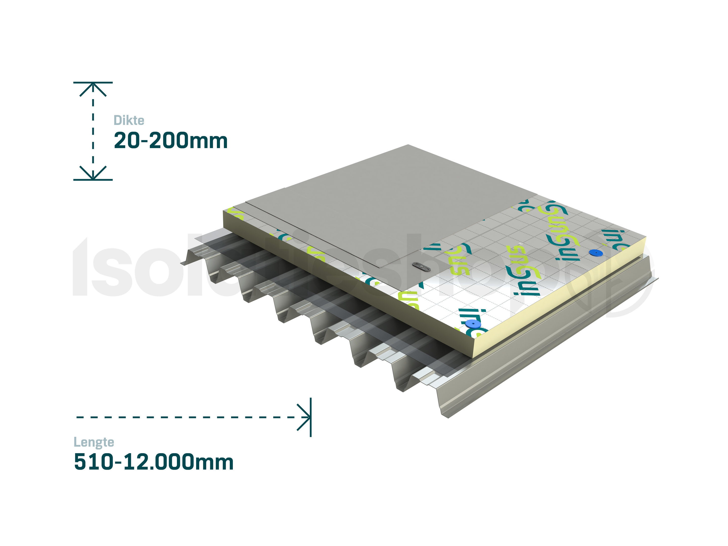 Aluminium Polyuréthane (PIR) expansée double-face InSuS 1200x600x120mm Rd:5.45 4pc/paquet (=2,88 m²)