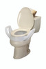 Elevated toilet seat with arms and lock-on bracket