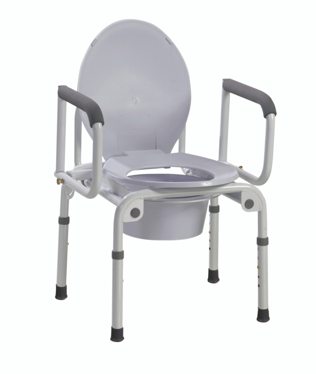 Commode with drop arms, deluxe steel, padded seat, 1 each