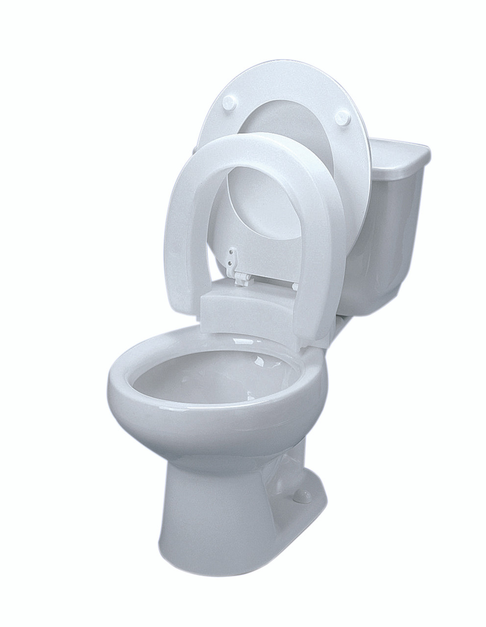 Elevated toilet seat , hinged, elongated