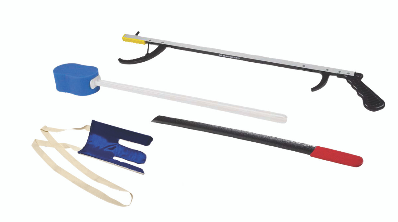 FabLifeª Hip Kit: 32" reacher, contoured sponge, flexible sock aid, 24" metal shoehorn