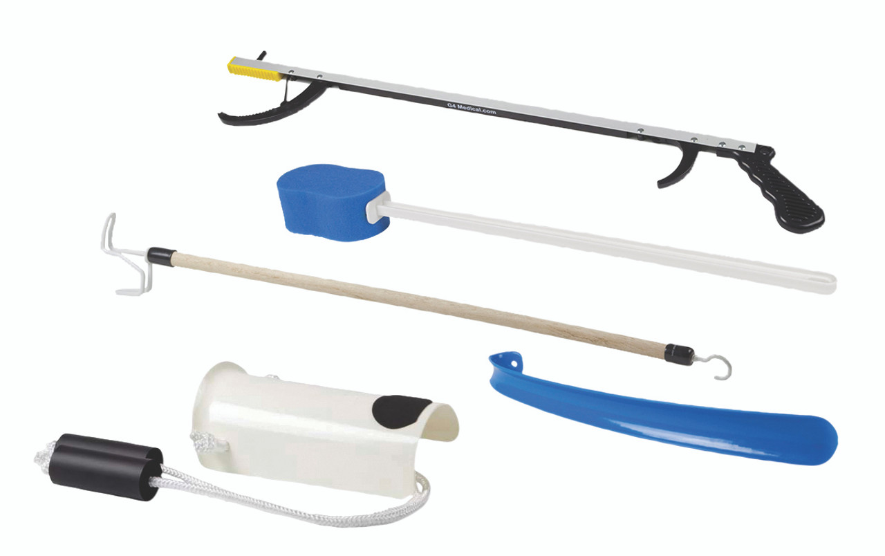 FabLifeª Hip Kit: 26" Reacher, contoured sponge, formed sock aid, 18" plastic shoehorn, 24" dressing stick