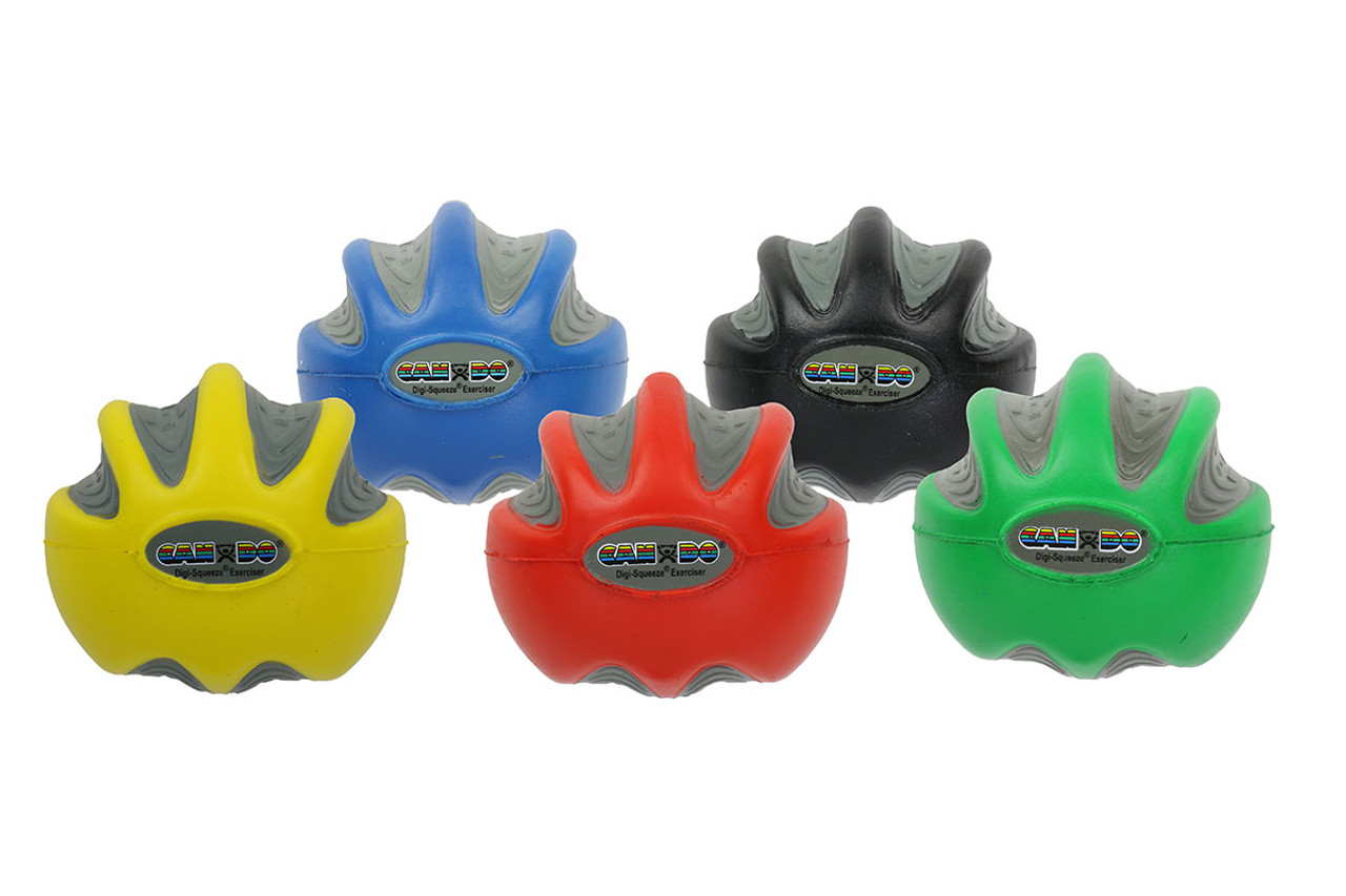 CanDo¨ Digi-Squeeze¨ hand exerciser - Medium - set of 5 pieces (yellow, red, green, blue, black), no rack