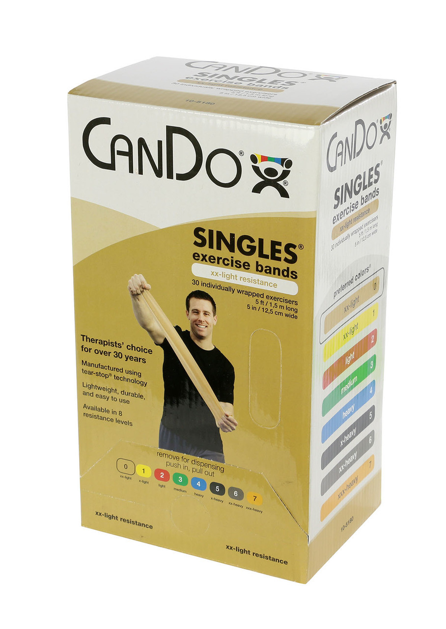 CanDo¨ Low Powder Exercise Band - box of 30, 5' length - Tan - xx-light