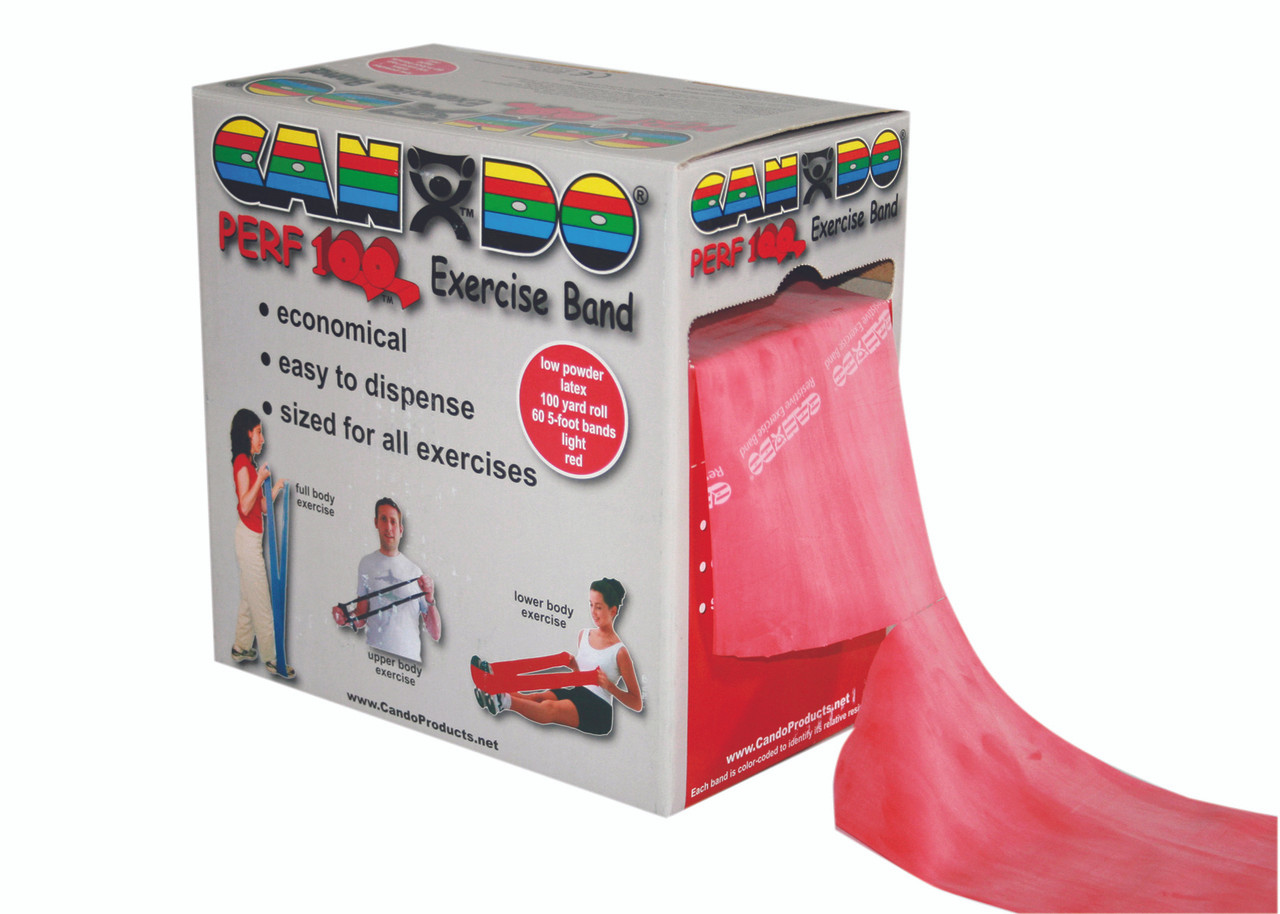 CanDo¨ Low Powder Exercise Band - 100 yard Perf 100¨ roll - Red - light