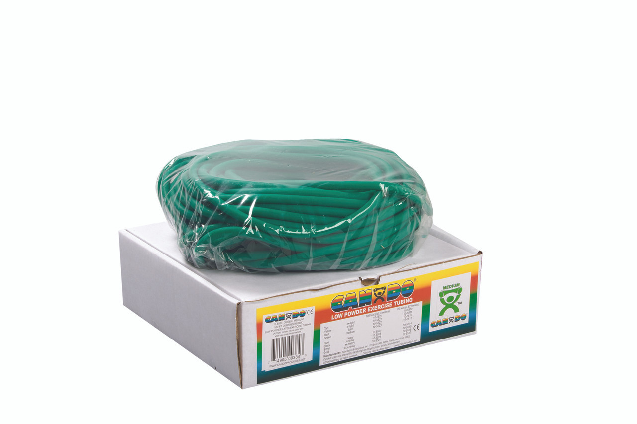 CanDo¨ Low Powder Exercise Tubing - 100' dispenser roll - Green - medium