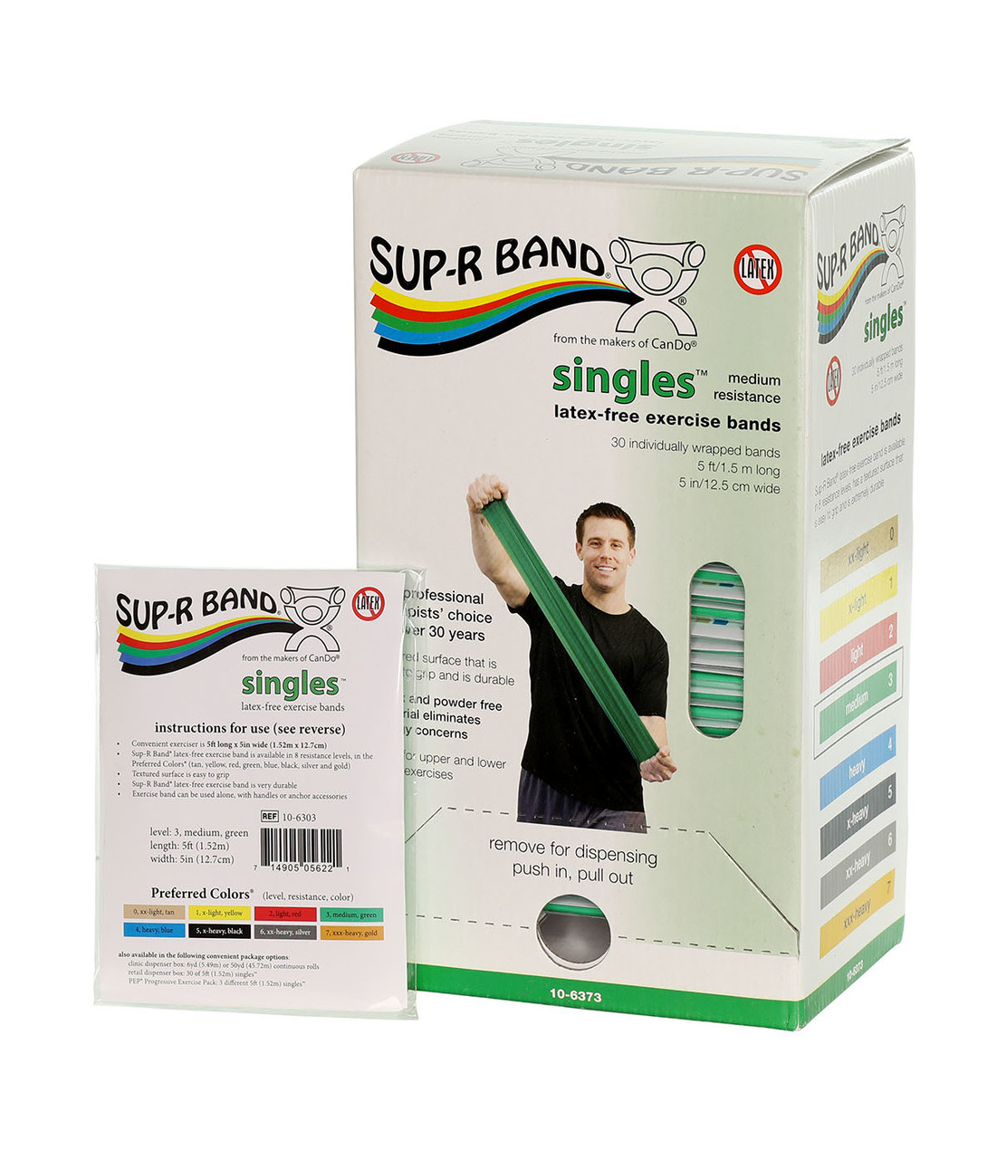 Sup-R Band¨, latex-free, 5-foot Singles¨, 30 piece dispenser, green